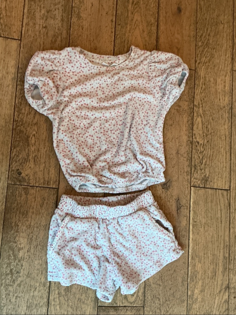 Girls Pink Floral Short Sleeve Pajama Set